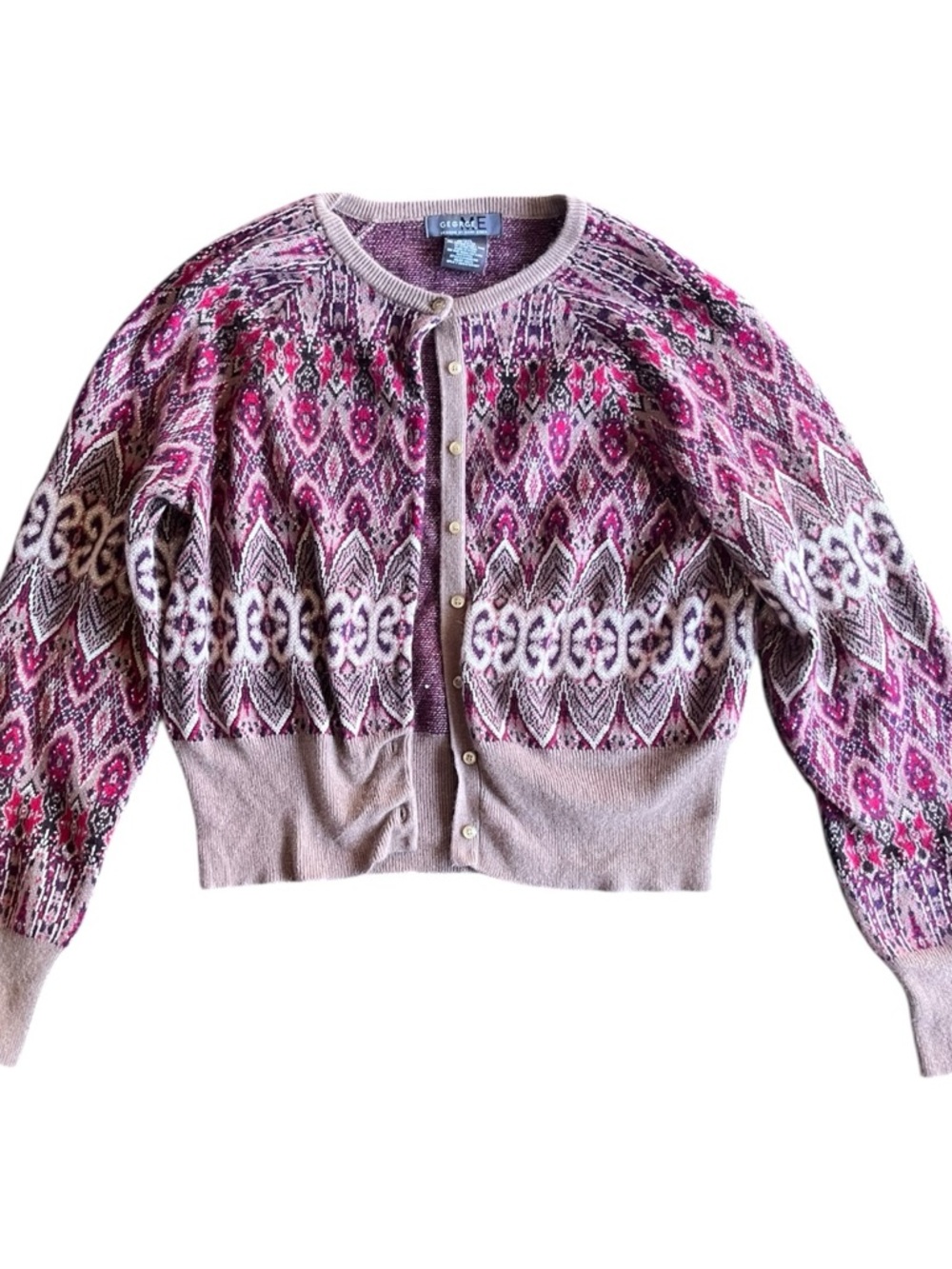 Pink and Cream Button Cardigan with Gold Threads